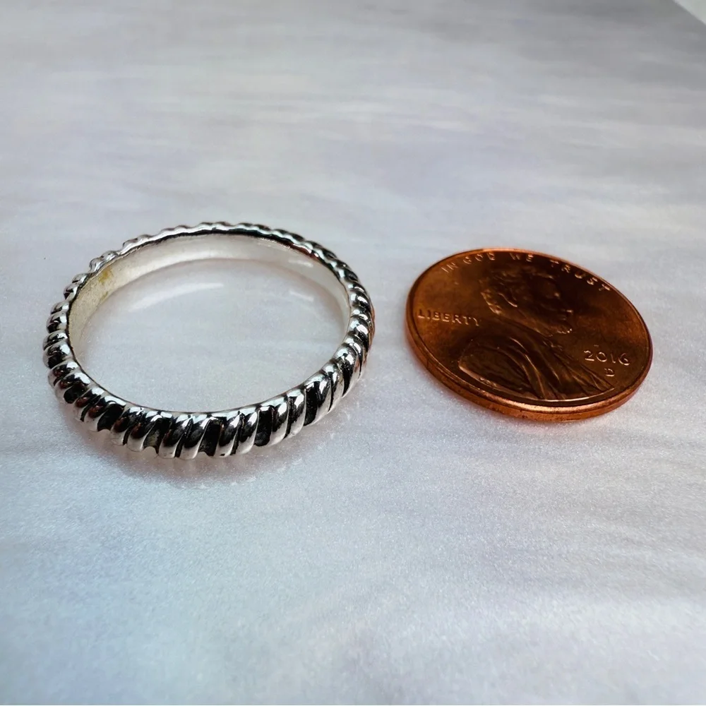 Silvertone Black Textured stacking ring size 9